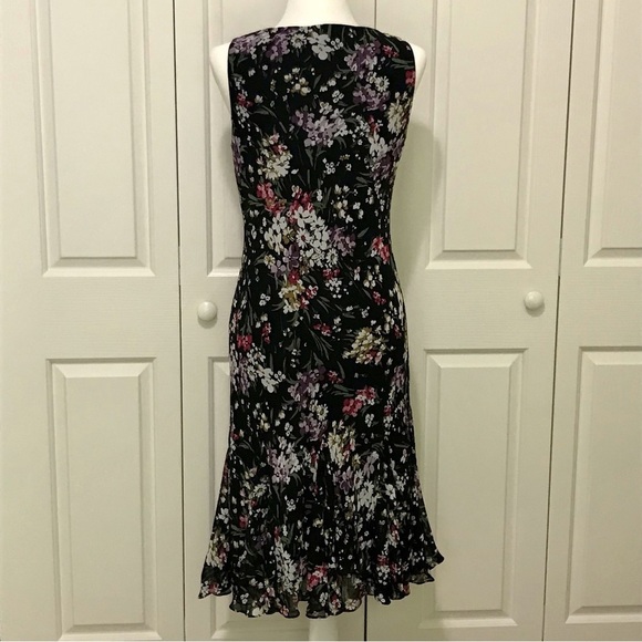 Chaps Ralph Lauren Black Floral Bateau Neck Mermaid Midi Dress 10 - Picture 3 of 15